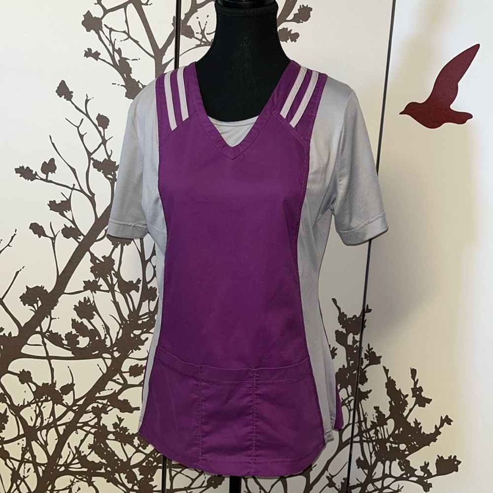 HEALTH PRO Stretch Extensible Size Small Purple & Grey Scrub Top T-Shirt $20